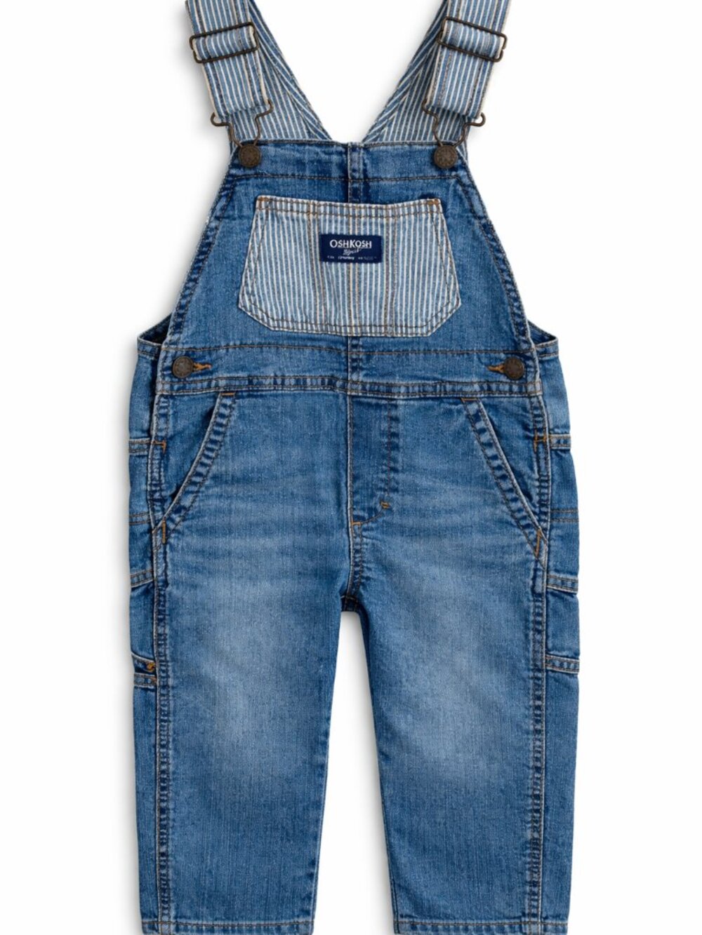 NWT OshKosh B’gosh Toddler Boy Overalls 2T Denim Striped Bib Blue - Picture 2 of 4